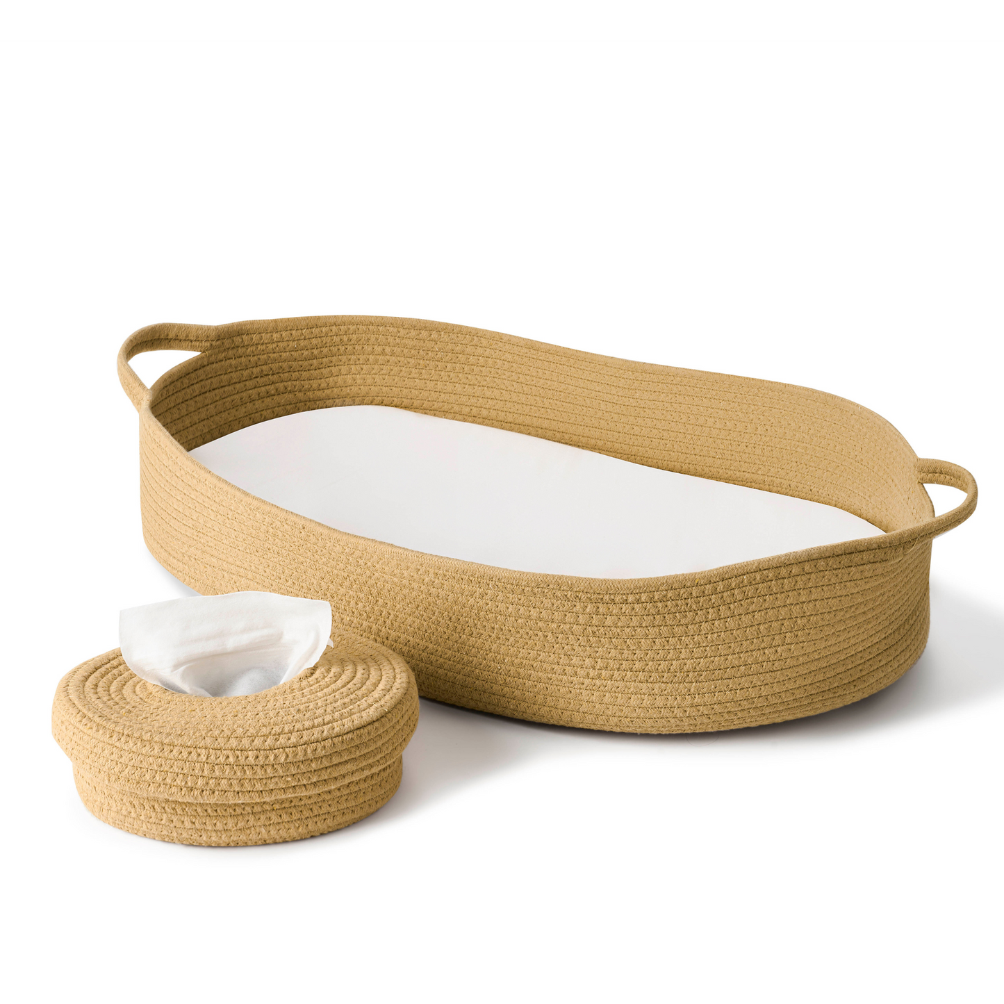 ECOADE Bundle: Baby Changing Basket with Cotton Rope Baby Wipes Dispenser - Baby Moses Basket Changing Table Topper with Baby Wipes Container with Refillable and Portable Wipes Case