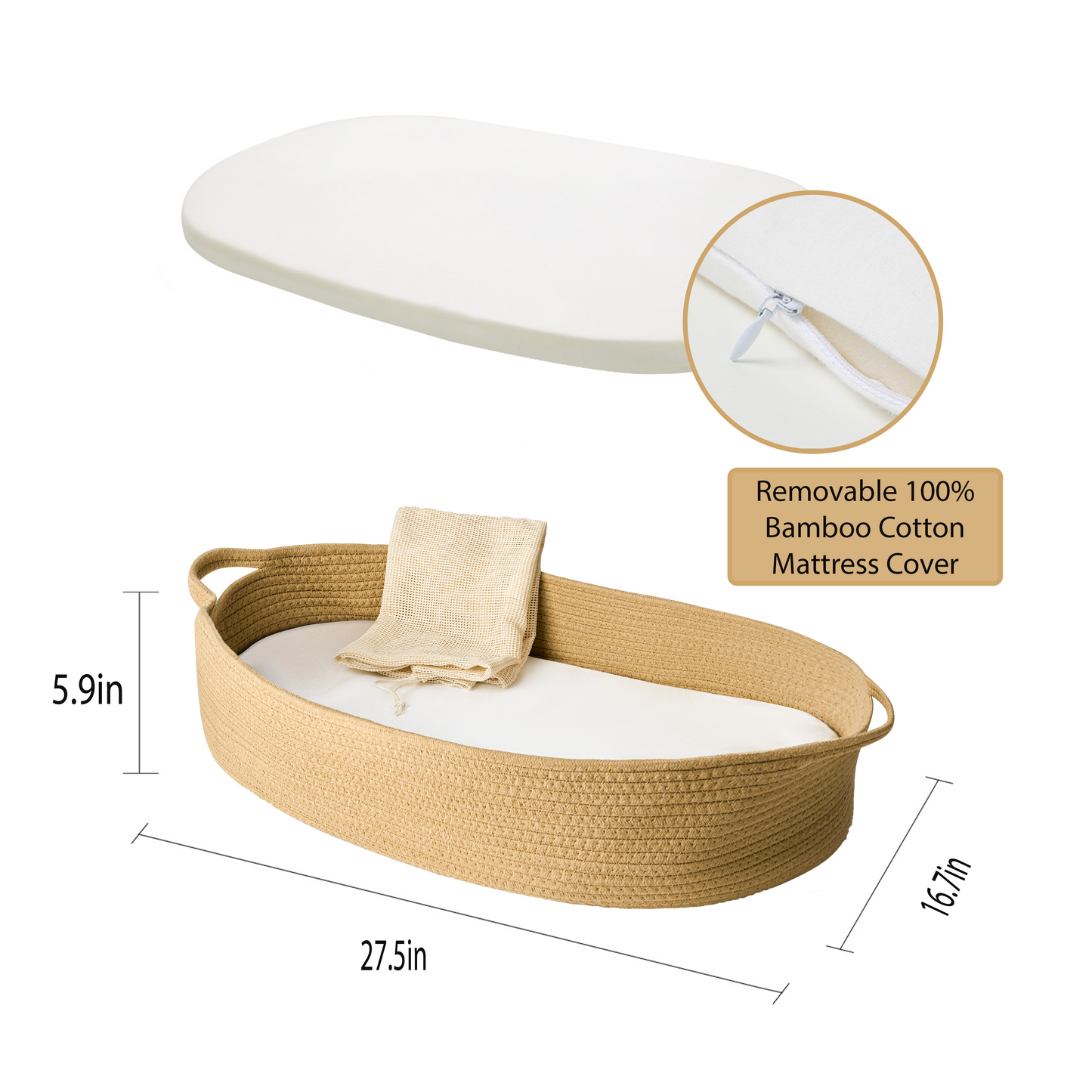 ECOADE Bundle: Baby Changing Basket with Cotton Rope Baby Wipes Dispenser - Baby Moses Basket Changing Table Topper with Baby Wipes Container with Refillable and Portable Wipes Case