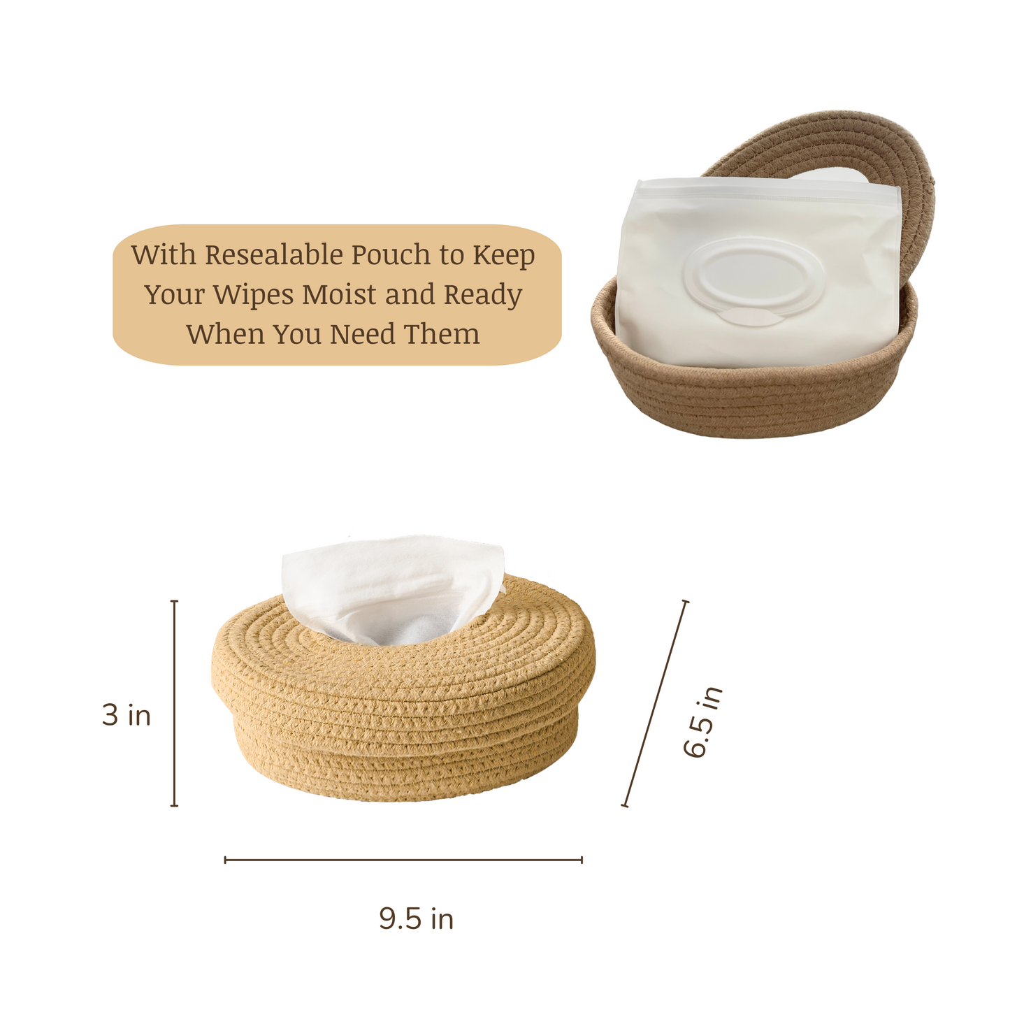 ECOADE Bundle: Baby Changing Basket with Cotton Rope Baby Wipes Dispenser - Baby Moses Basket Changing Table Topper with Baby Wipes Container with Refillable and Portable Wipes Case