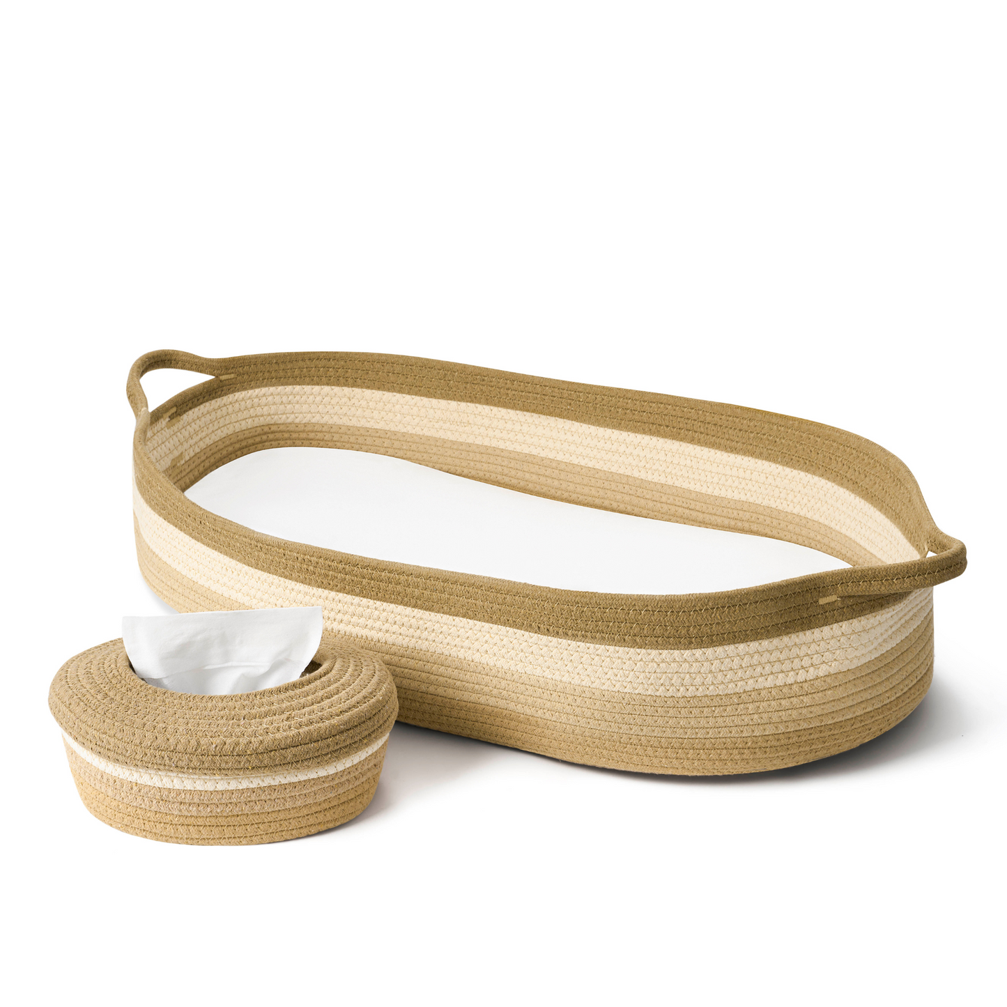 ECOADE Bundle: Baby Changing Basket with Cotton Rope Baby Wipes Dispenser - Baby Moses Basket Changing Table Topper with Baby Wipes Container with Refillable and Portable Wipes Case