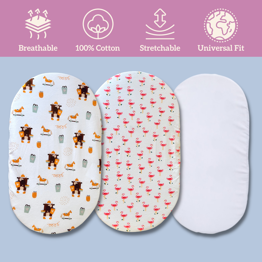 Moses Basket Foam Pad Cover, Bassinet Cover Sheets in 3-Pack Cute Prints