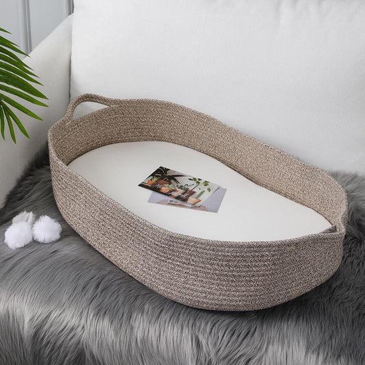 Baby Changing Basket in Coffee Color - Changing Table Topper and Thick Foam Pad with Removable Cotton Mattress Cover, 100% Cotton
