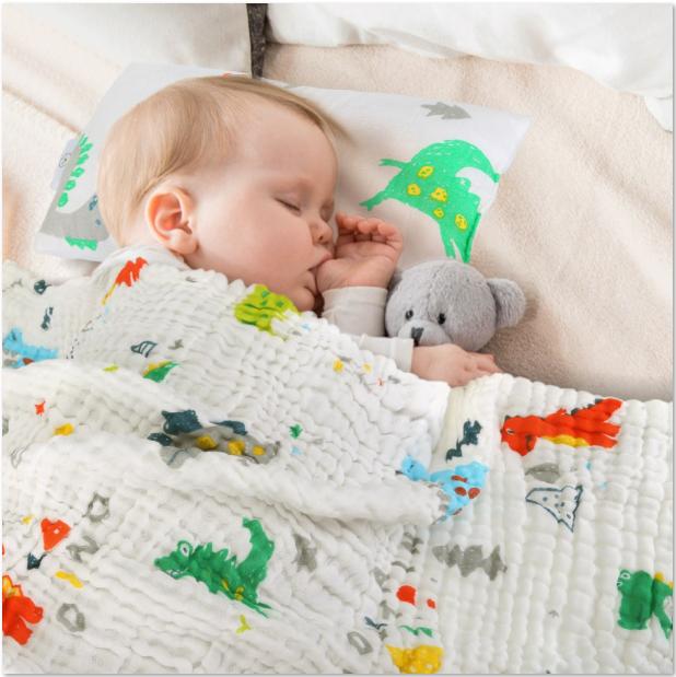 Baby Newborn Essentials 3pcs Baby Gift Set-Thick Muslin Blanket, Pillow and Waterproof Portable Changing Mat in Dinosaur Print