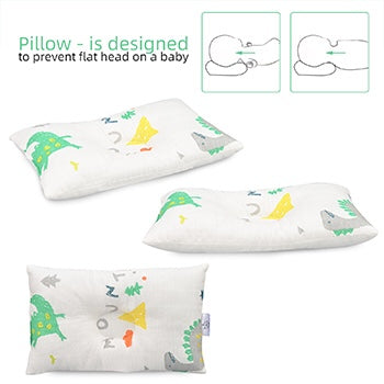 Baby Newborn Essentials 3pcs Baby Gift Set-Thick Muslin Blanket, Pillow and Waterproof Portable Changing Mat in Dinosaur Print