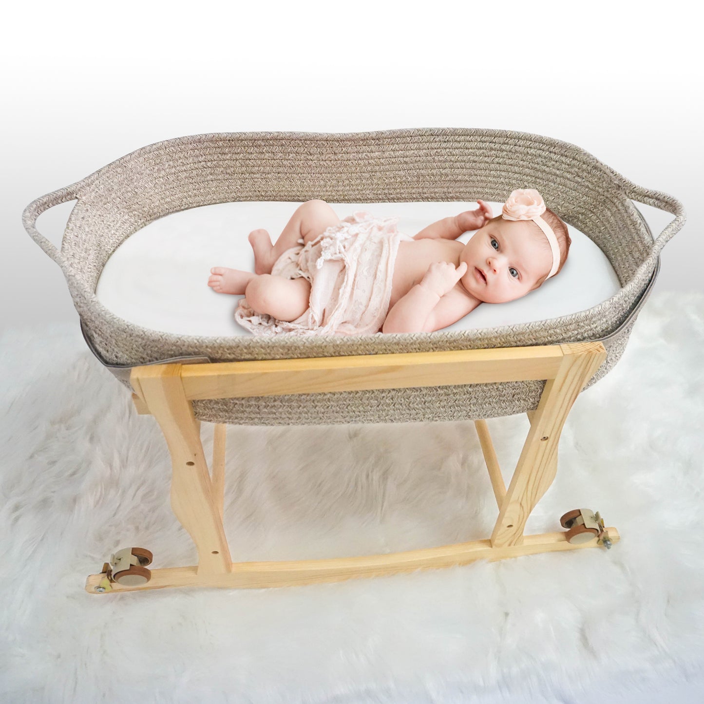 Moses Basket Stand, Baby Moses Basket Rocking Stand - Natural Wood