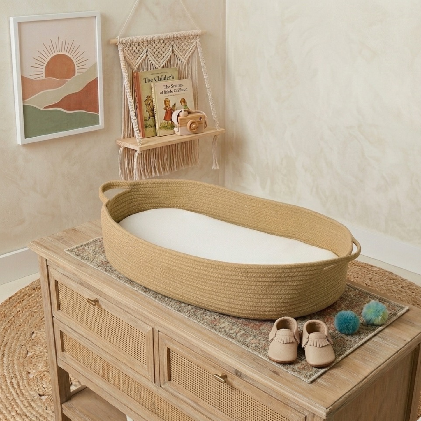 Baby Changing Moses Basket in Camel Color