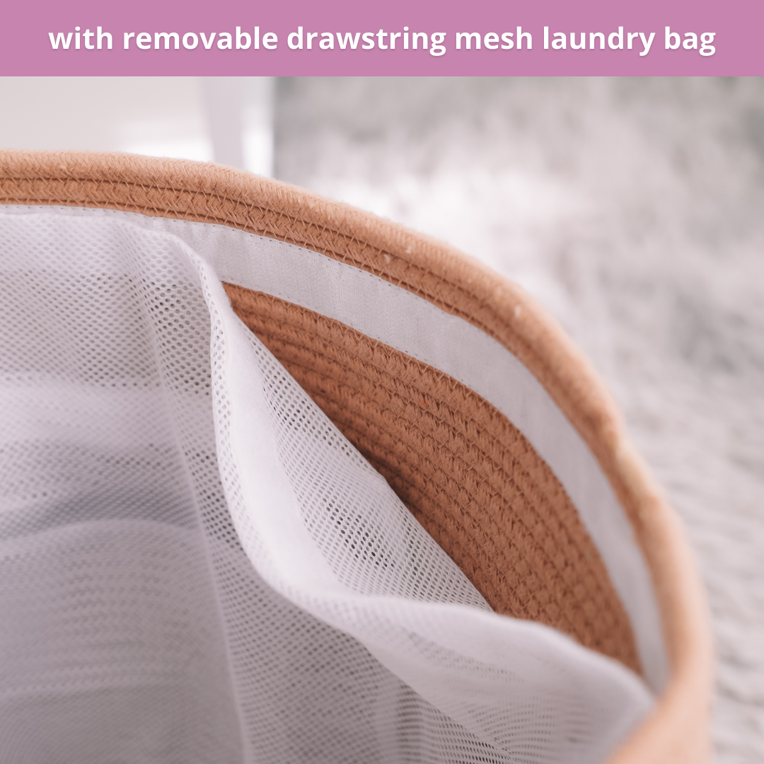 ECOADE Cotton Rope Laundry Basket - Extra Large Capacity Hamper with Mesh Drawstring Laundry Bag