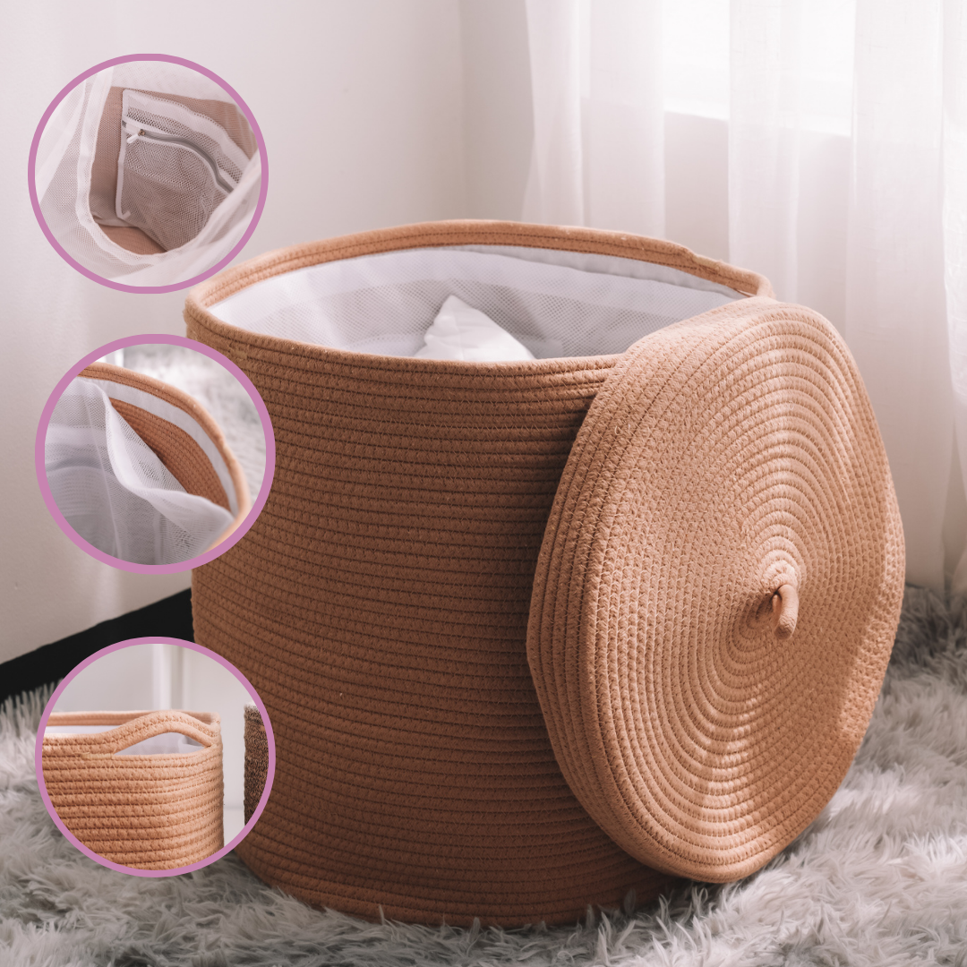 ECOADE Cotton Rope Laundry Basket - Extra Large Capacity Hamper with Mesh Drawstring Laundry Bag