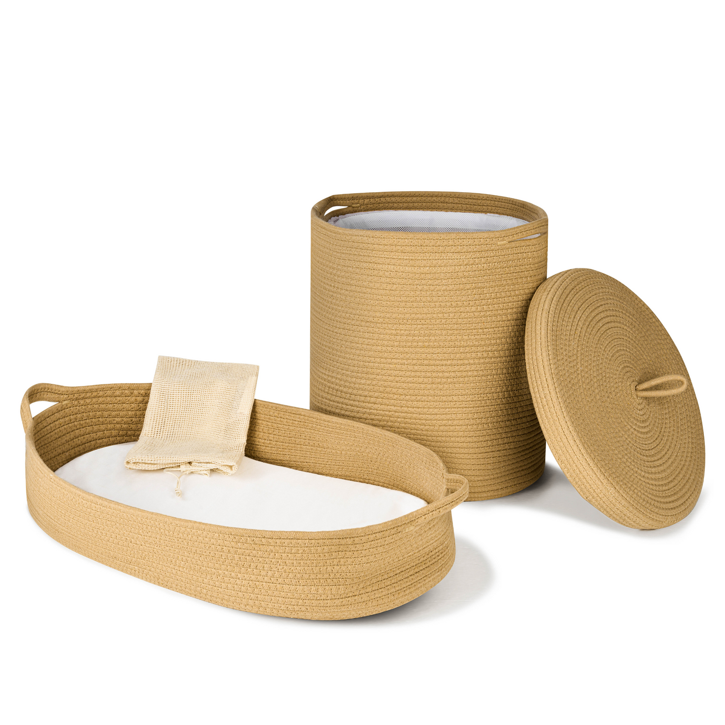 ECOADE Bundle: Baby Changing Basket with Cotton Rope Laundry Basket Bundle – Baby Moses Basket Changing Table Topper with Extra Large Capacity Hamper for Storage with Mesh Drawstring Laundry Bag