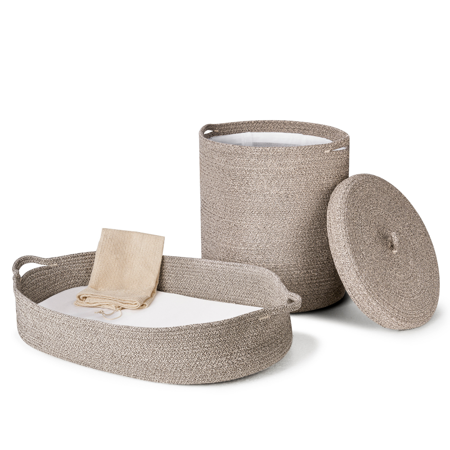 ECOADE Bundle: Baby Changing Basket with Cotton Rope Laundry Basket Bundle – Baby Moses Basket Changing Table Topper with Extra Large Capacity Hamper for Storage with Mesh Drawstring Laundry Bag