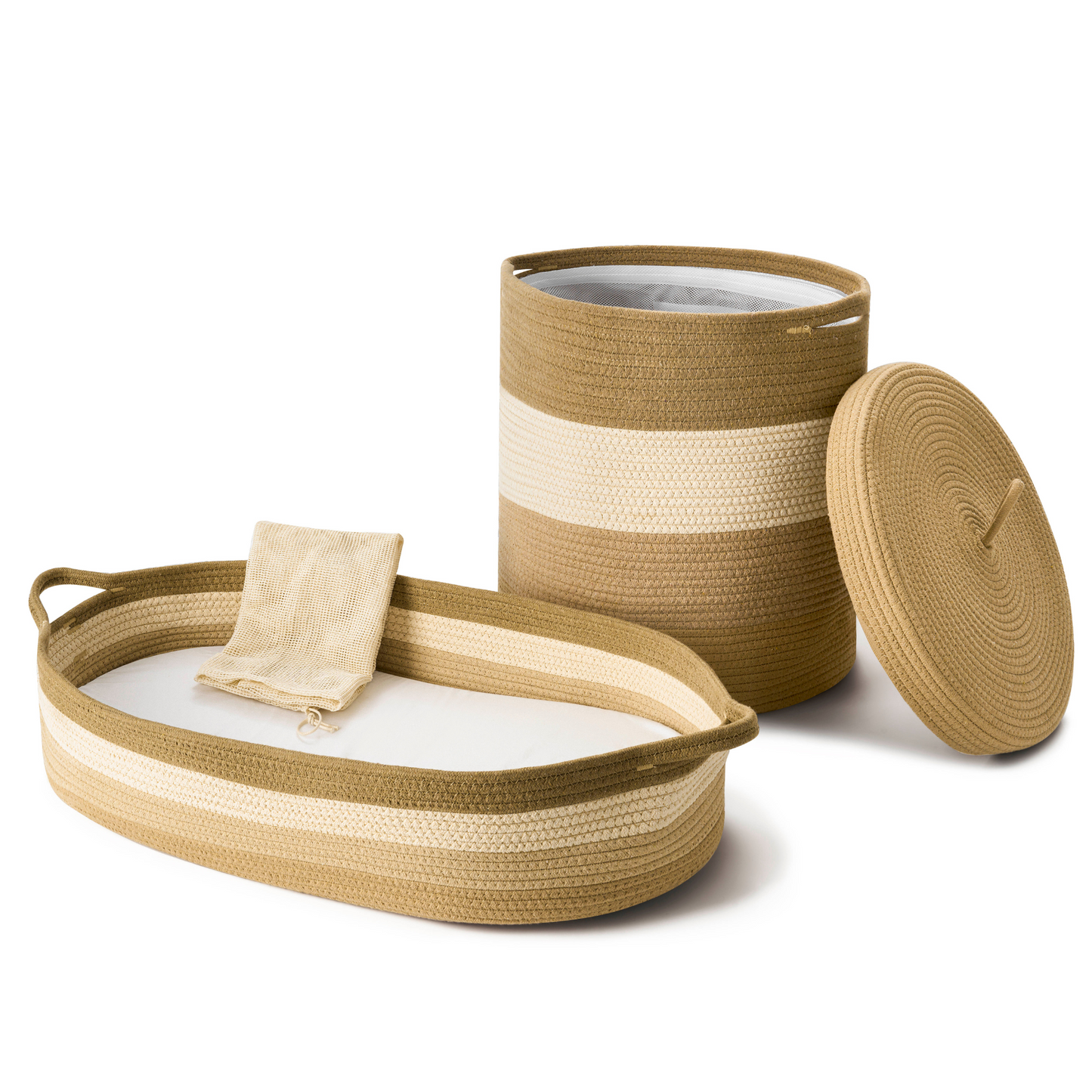 ECOADE Bundle: Baby Changing Basket with Cotton Rope Laundry Basket Bundle – Baby Moses Basket Changing Table Topper with Extra Large Capacity Hamper for Storage with Mesh Drawstring Laundry Bag