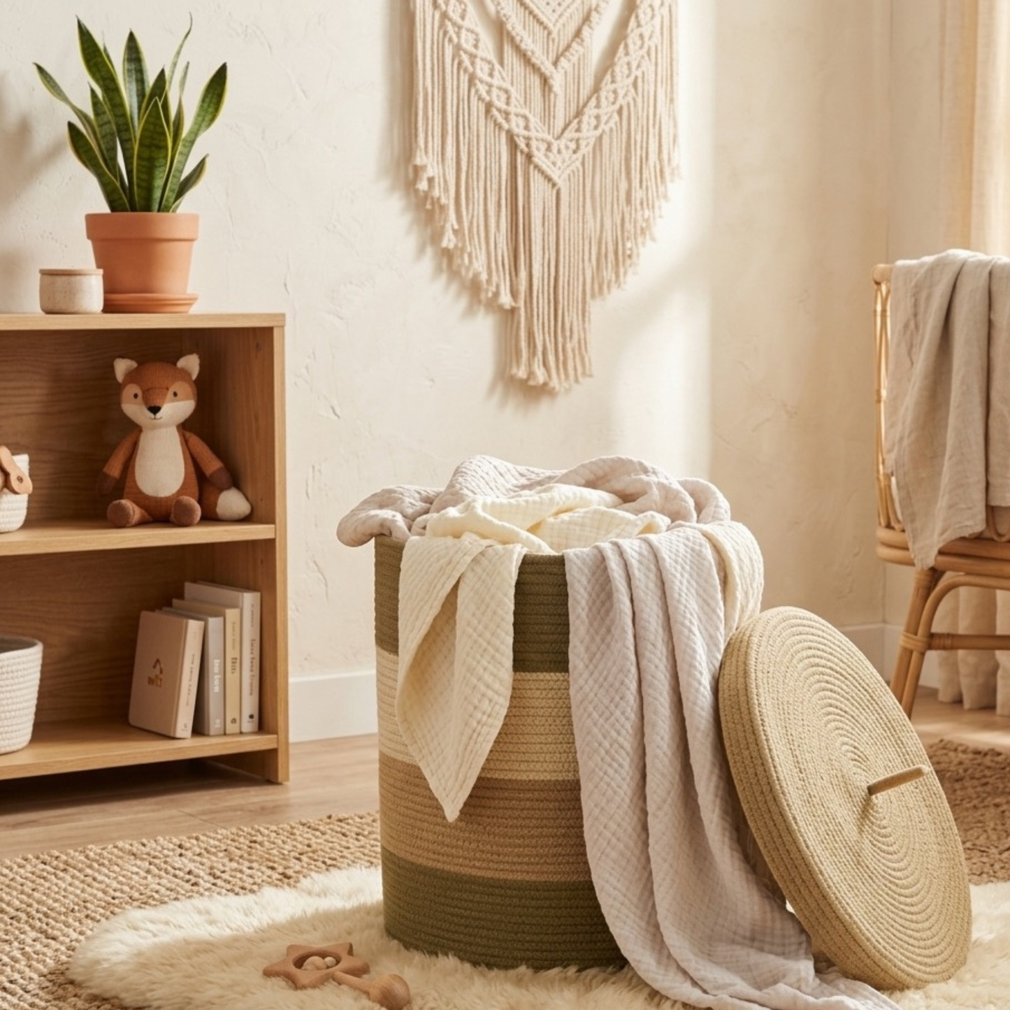 ECOADE Cotton Rope Laundry Basket - Extra Large Capacity Hamper with Mesh Drawstring Laundry Bag