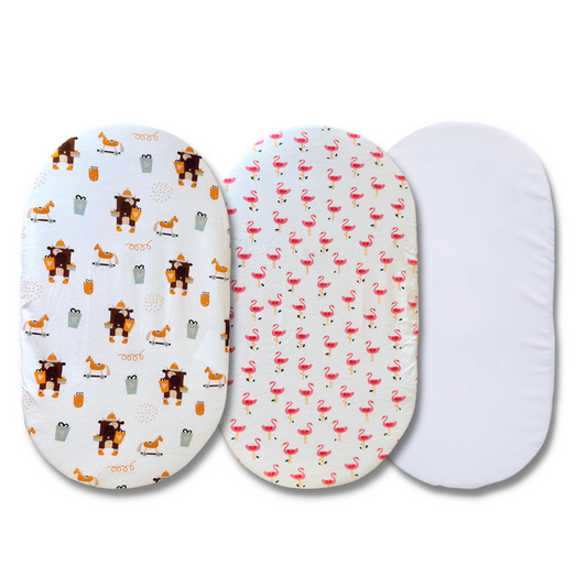 Moses Basket Foam Pad Cover, Bassinet Cover Sheets in 3-Pack Cute Prints