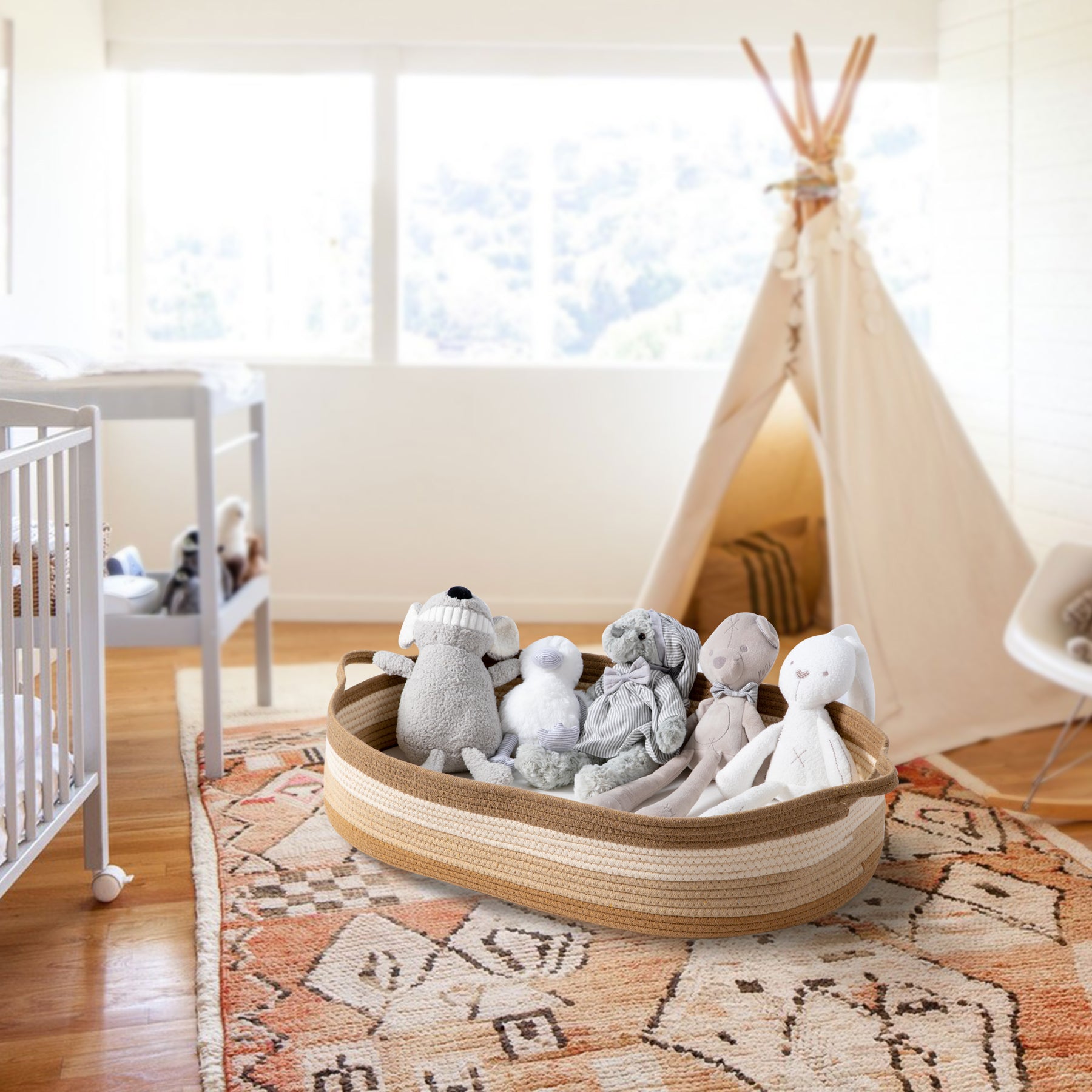 Baby Changing Basket in Boho Rainbow Color - Changing Table Topper